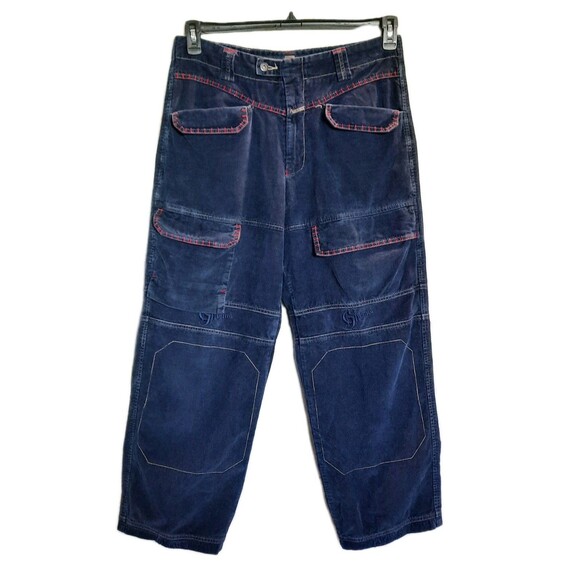 Vintage Marithe Francois Girbaud Baggy Corduroy Blue Big Logo Shuttle Pants 34 - Picture 2 of 11